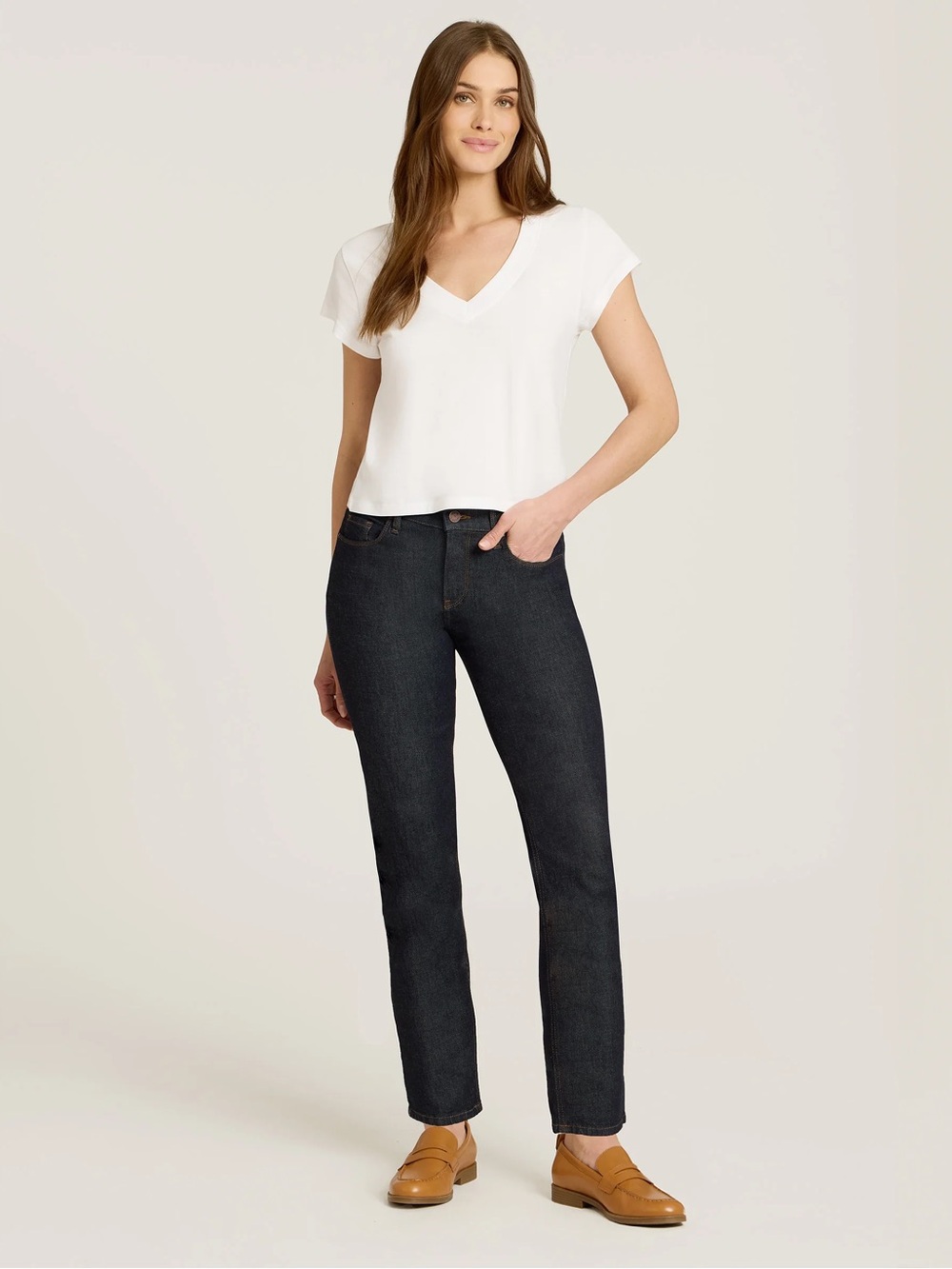 Mott & Bow Women's Mid Rise Slim Straight Jeans - Dark Indigo
